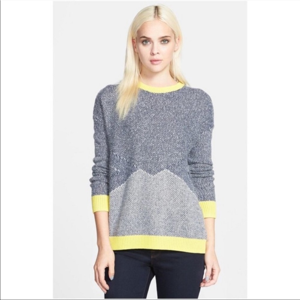 Trouve colorblock geometric print Marled Cotton mohair angora blend sweater XS